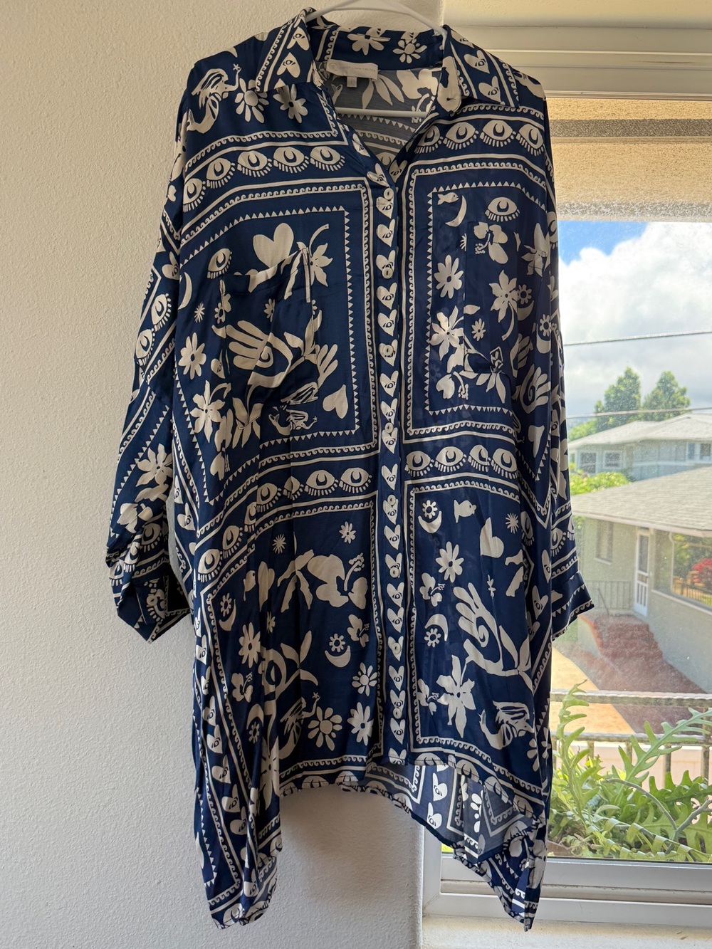 Corey Lynn Calter Navy & White Floral Bandana-Print Mini dress/ Shirt NWOT